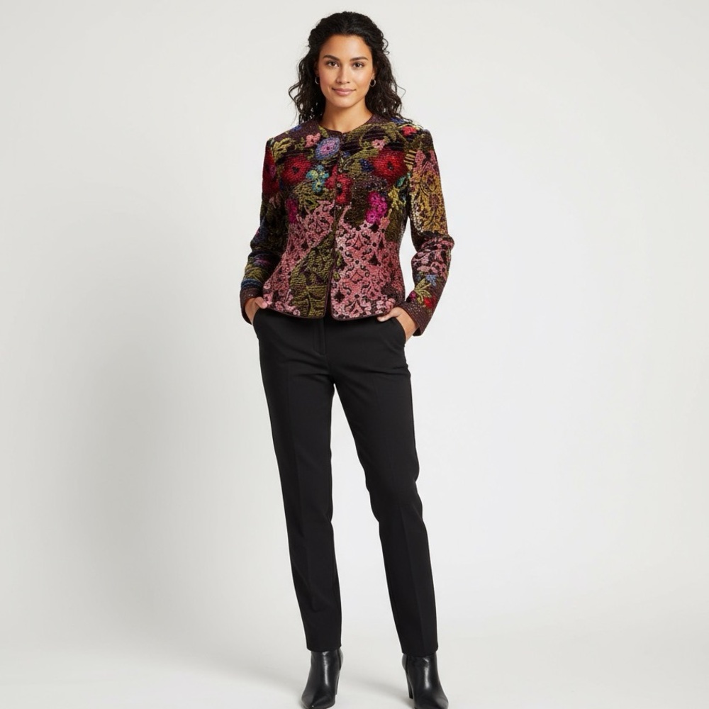 Aurora Ruffolo/Christian Ruperto Floral Long Sleeves Quilted Jacket Size XS/S